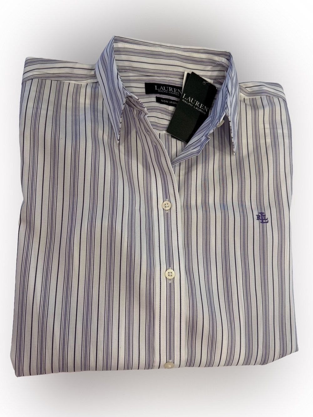 Ralph Lauren Women’s Cotton Button Down Shirt White Purple Stripes Sz XS NWT